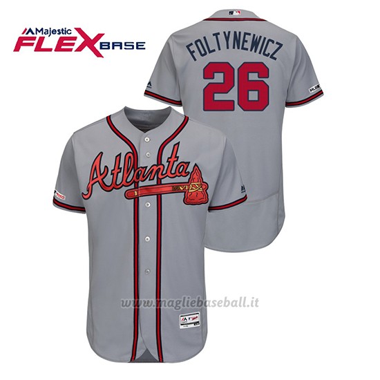Maglia Baseball Uomo Atlanta Braves Mike Foltynewicz 150th Aniversario Patch Autentico Flex Base Grigio